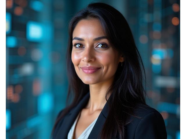 Portrait of Dr. Lena Sohail, Chief Technology Officer at DuneGlimpse Productions, an expert in VR and AI.