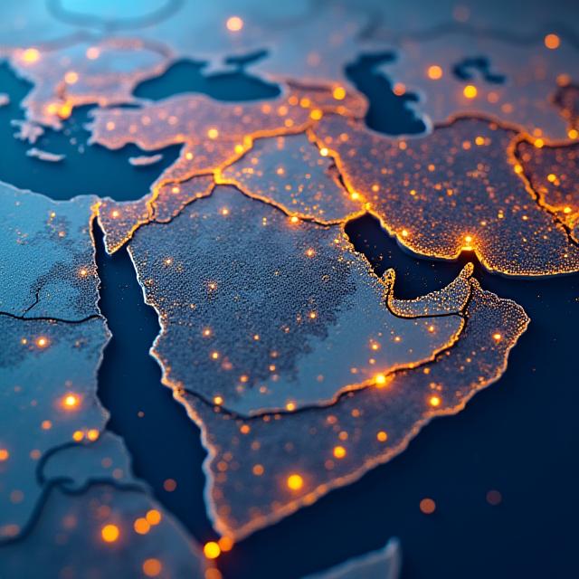 A vibrant, stylized map of the Middle East overlaid with cultural icons and data points representing audience preferences