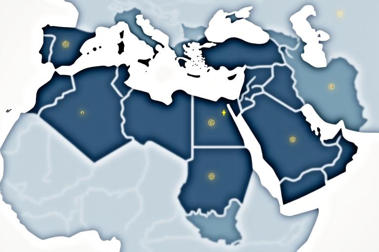 Interactive map highlighting Middle Eastern countries with data overlays on regulations and cultural nuances.