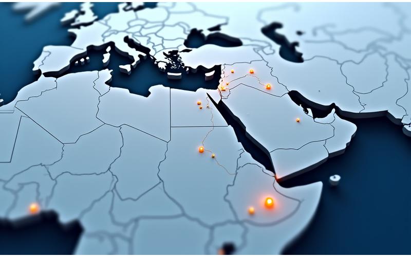 Interactive map highlighting Middle East and North Africa with data points for successful film distribution and VR cultural projects.