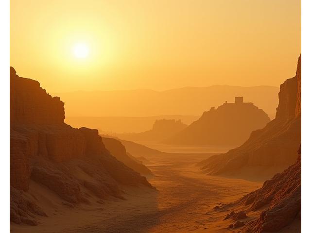 Documentary film still showing desert landscape with superimposed cultural elements