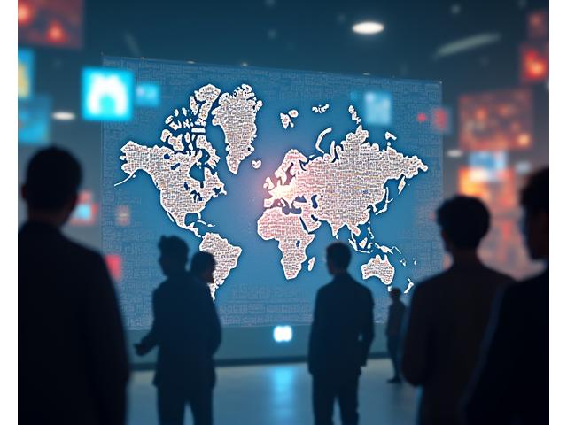 Diverse cultural symbols converging with a visual content screen