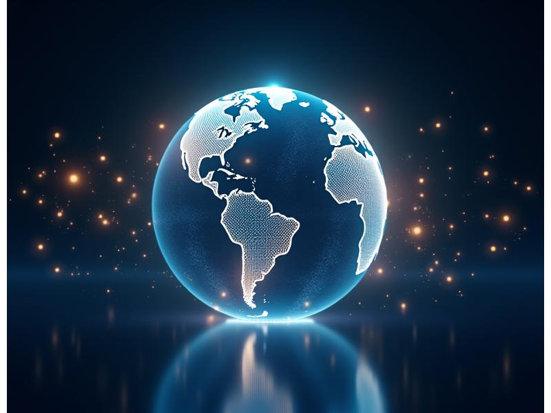 Stylized globe with connected lines extending to different continents, symbolizing global reach and communication, with subtle Middle Eastern patterns integrated.