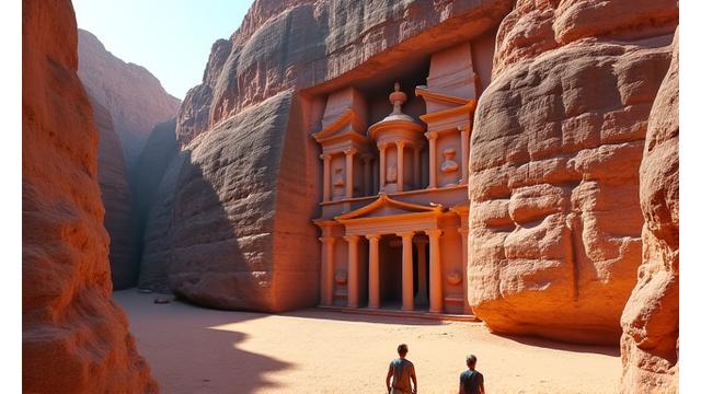 Virtual reconstruction of the ancient city of Petra with detailed rock-cut architecture.